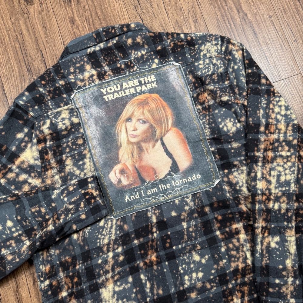 Angry Minnow Flannel Shirt Mens L Black Yellowstone Beth Dutton Tornado Bleached